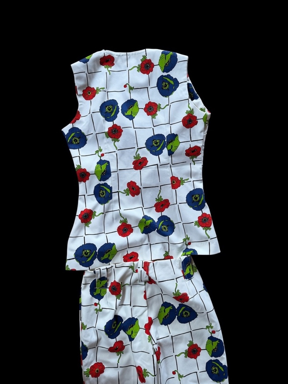 Late 60s Evan-Picone 2-Piece Poppy Print Woven Cotton Duck Canvas Vest & Trouser - Picture 5 of 7